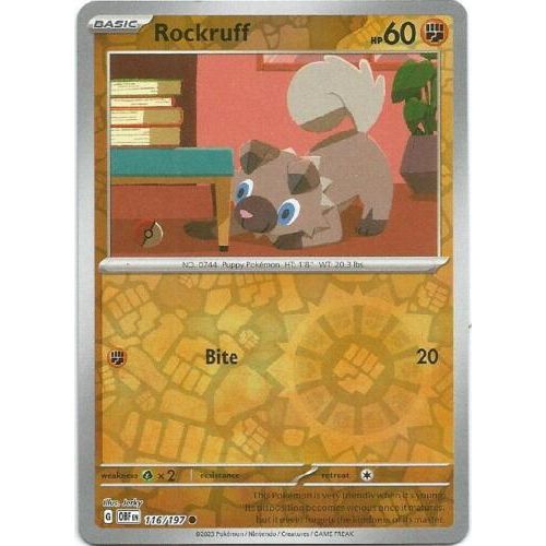 Rockruff (Reverse Holo) 116/197 Pokemon Obsidian Flames (OBF EN) Trading Card Common