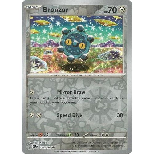 Bronzor (Reverse Holo) 144/197 Pokemon Obsidian Flames (OBF EN) Trading Card Common