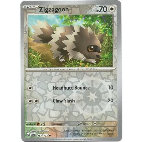 Zigzagoon (Reverse Holo) 167/197 Pokemon Obsidian Flames (OBF EN) Trading Card Common
