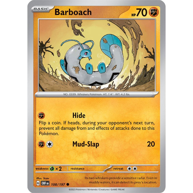 Barboach 108/197 Pokemon Obsidian Flames (OBF EN) Trading Card Common