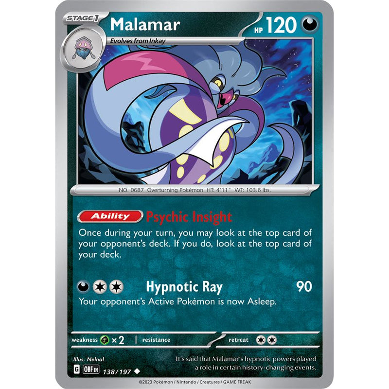 Malamar 138/197 Pokemon Obsidian Flames (OBF EN) Trading Card Uncommon