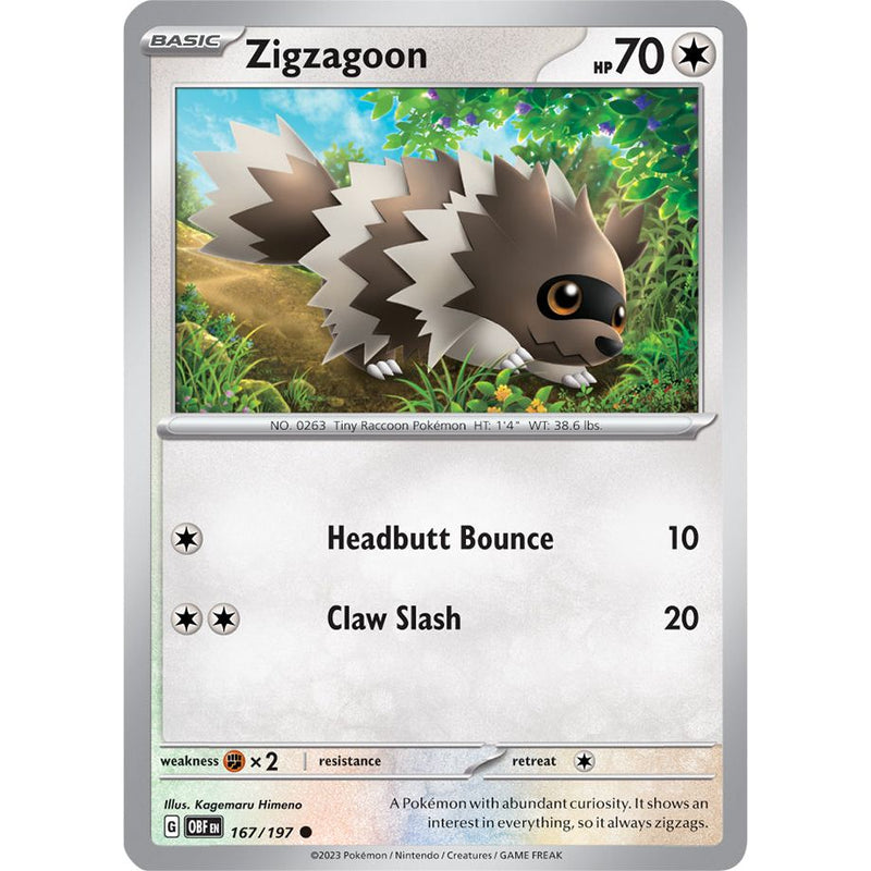 Zigzagoon 167/197 Pokemon Obsidian Flames (OBF EN) Trading Card Common