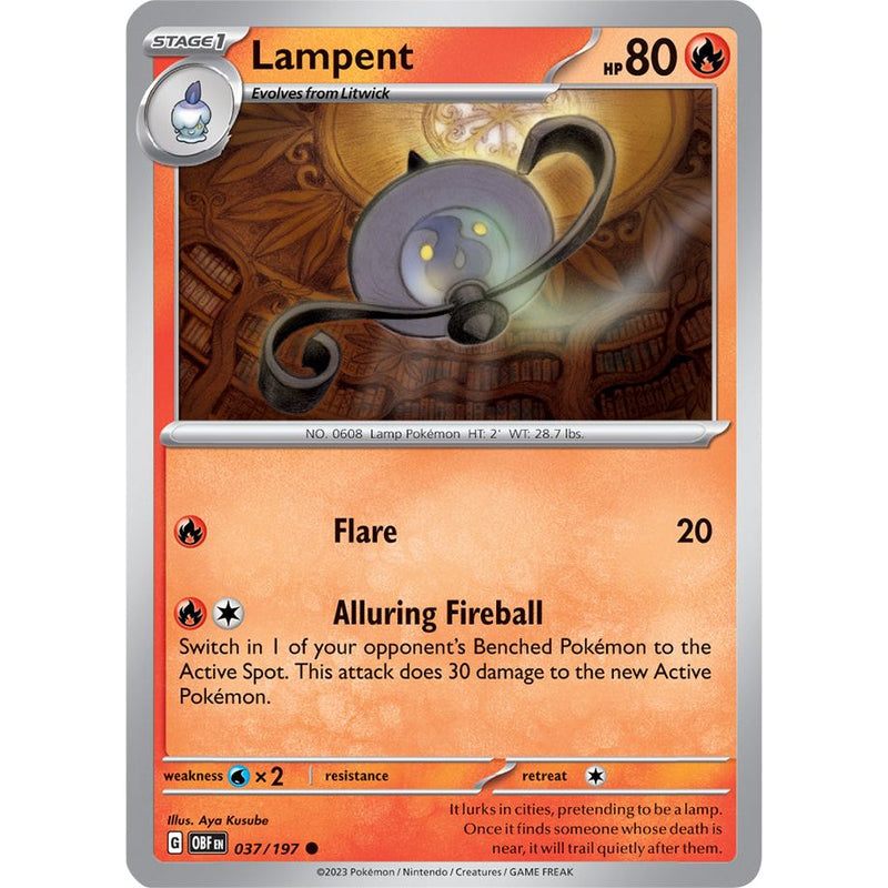 Lampent 037/197 Pokemon Obsidian Flames (OBF EN) Trading Card Common
