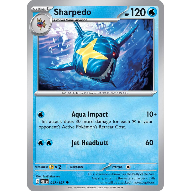 Sharpedo 047/197 Pokemon Obsidian Flames (OBF EN) Trading Card Uncommon