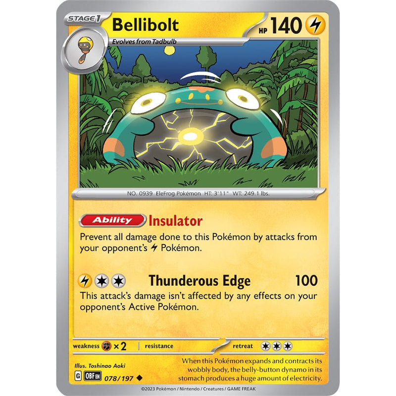 Bellibolt 078/197 Pokemon Obsidian Flames (OBF EN) Trading Card Uncommon