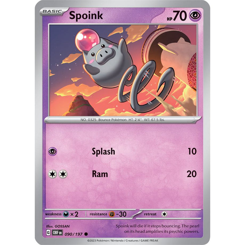 Spoink 090/197 Pokemon Obsidian Flames (OBF EN) Trading Card Common