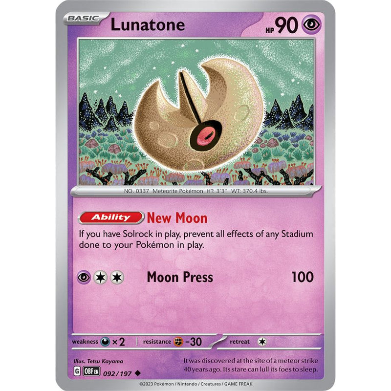 Lunatone 092/197 Pokemon Obsidian Flames (OBF EN) Trading Card Uncommon
