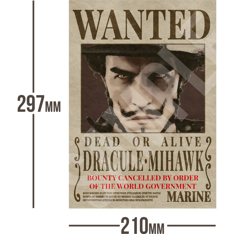 Dracule Mihawk (Live Action) One Piece Wanted Bounty A4 Poster