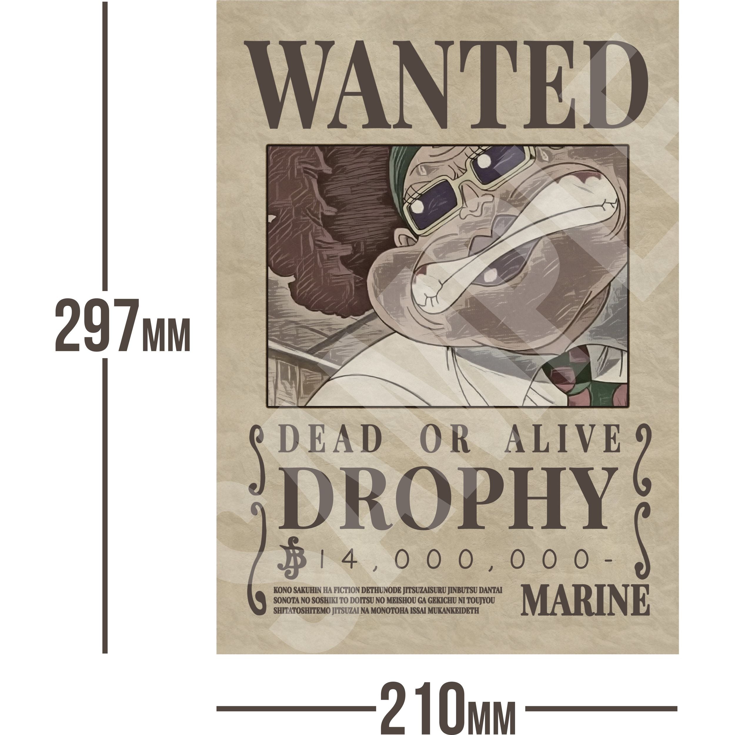 JAW Drophy One Piece Wanted Bounty A4 Poster 14,000,000 Belly