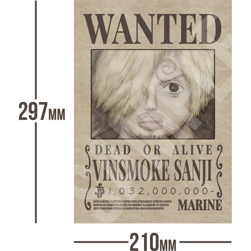 Vinsmoke Sanji One Piece Wanted Bounty A4 Poster 1,032,000,000 Belly