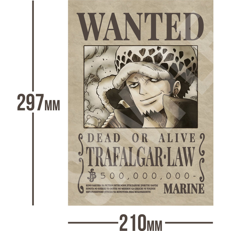 Trafalgar Law One Piece Wanted Bounty A4 Poster 500,000,000 Belly