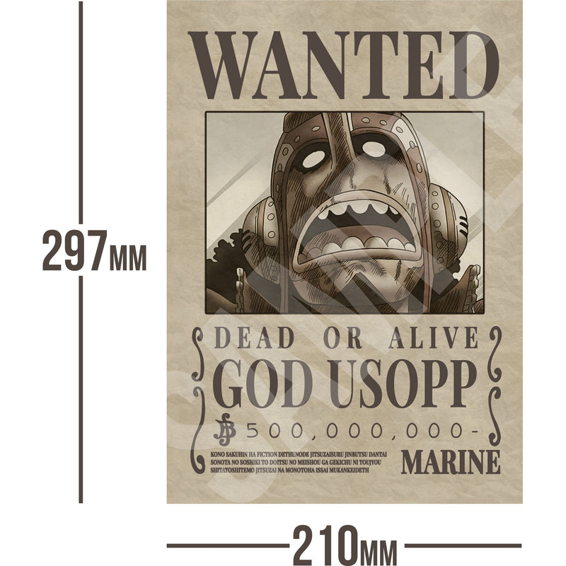 God Usopp One Piece Wanted Bounty A4 Poster 500,000,000 Belly