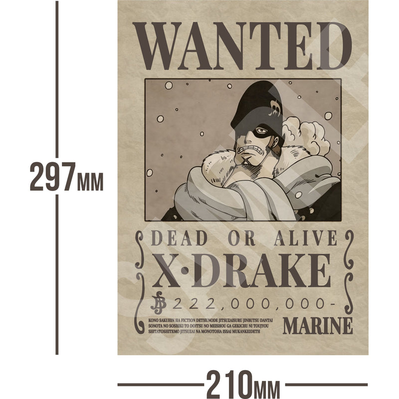 X Drake One Piece Wanted Bounty A4 Poster 222,000,000 Belly