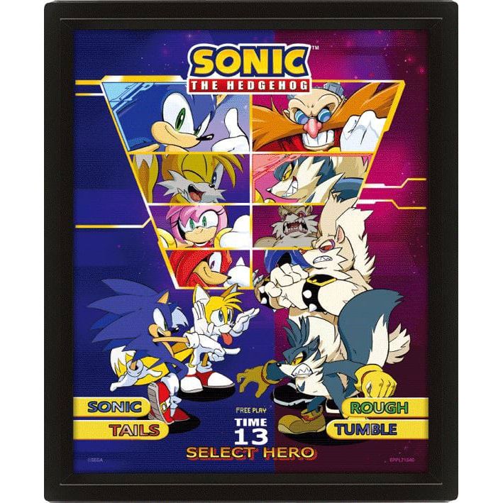 Sonic The Hedgehog 3D Lenticular Framed Poster Select Your Fighter 26 X 20 CM