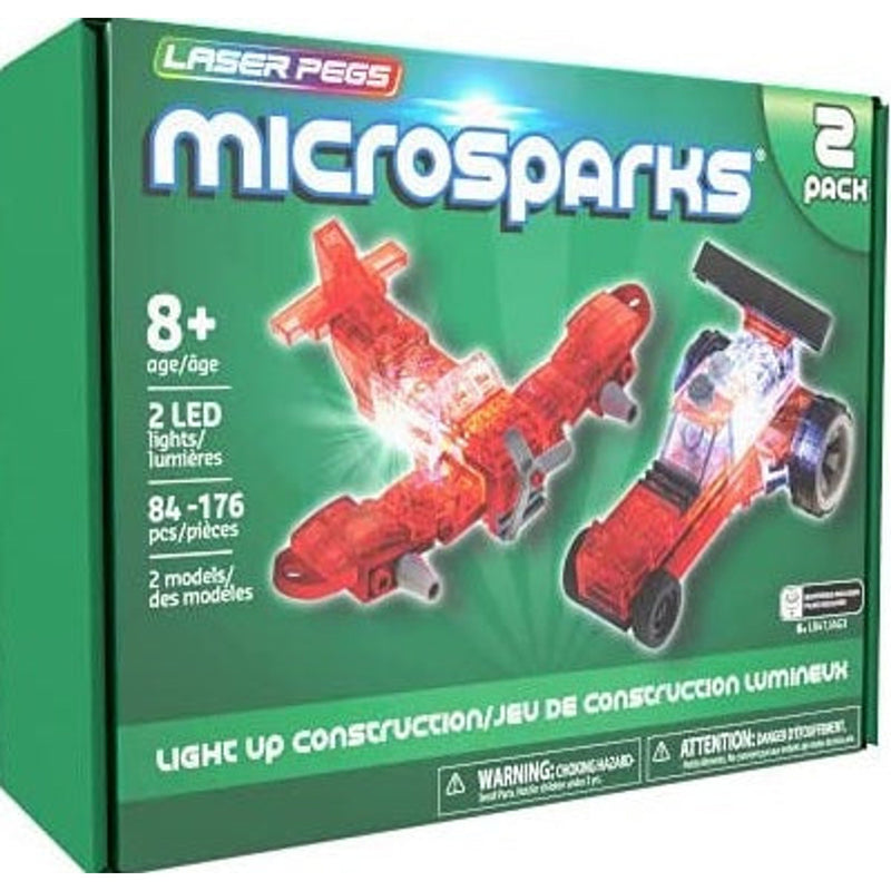 Laser Pegs Microsparks Vehicles 2 Pack Red Wing Fighter / Micro Dragster Toys
