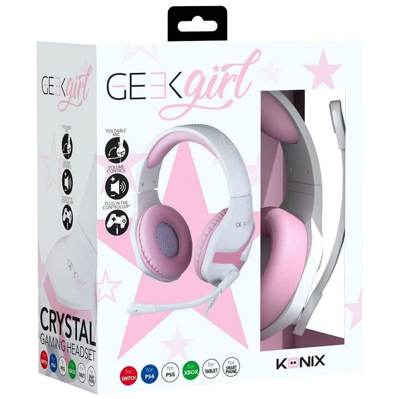 Geek Girl Crystal Gaming Headset White / Pink For PlayStation 4