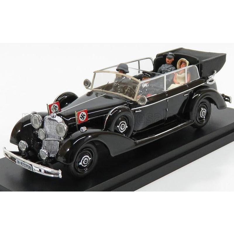 Mercedes Benz 770K Cabriolet With Adolf Hitler - Eva Braun - Ss Military - Graduated Driver - 1942 - Exclusive Carmodel Military Black 1:43
