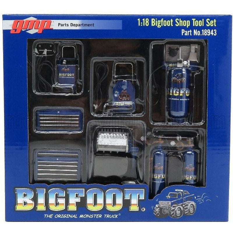 Accessories Set Officina Garage Tool Set Bigfoot Monster Truck Blue Silver - 1:18