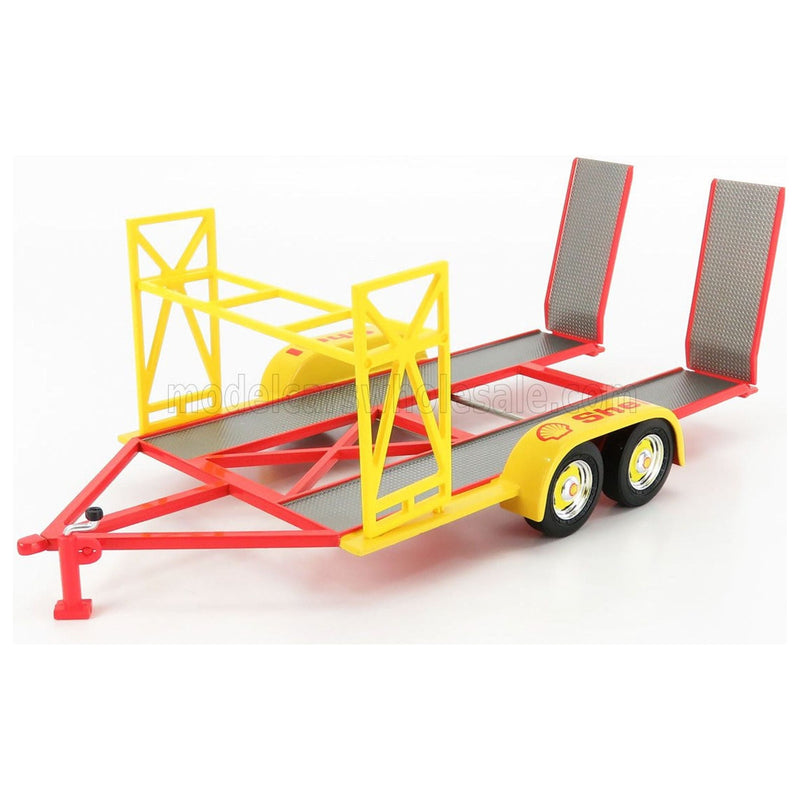 Accessories Carrello Trasporto Auto 2-Assi - Car Transporter Trailer Sheel Oil Yellow Red Grey 1:18