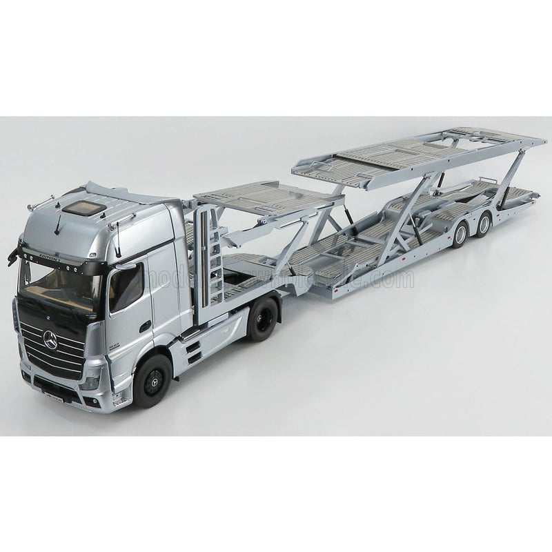 Mercedes Benz Actros 2 1863 Edition 1 Gigaspace 4X2 Truck Car Transporter 2020 - With Working Lights - Con Luci Funzionanti Silver - 1:18