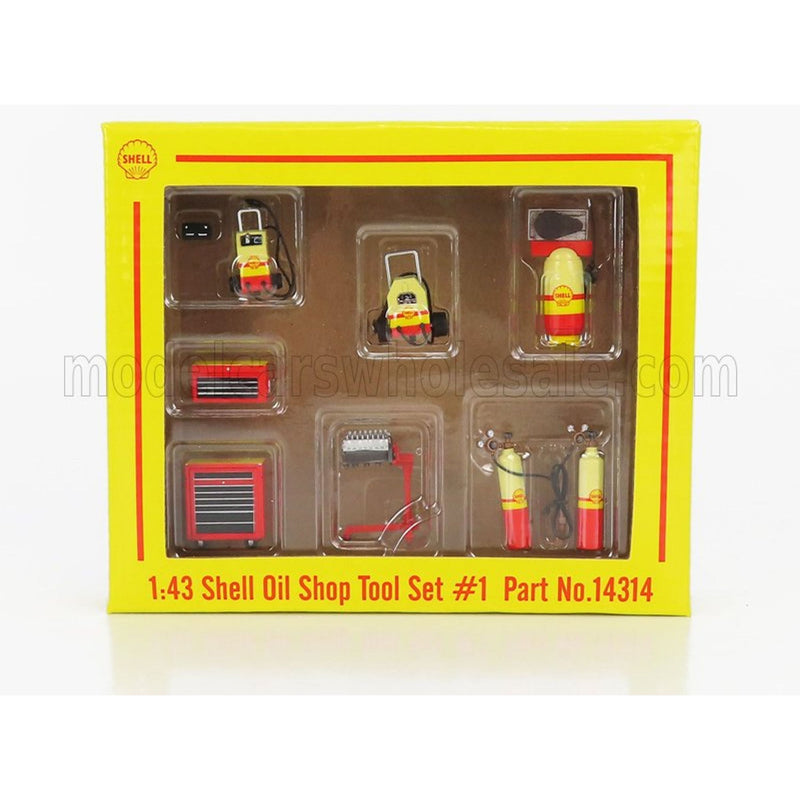 Accessories Set Officina Garage Tool Set Shell IOL Yellow Red - 1:43