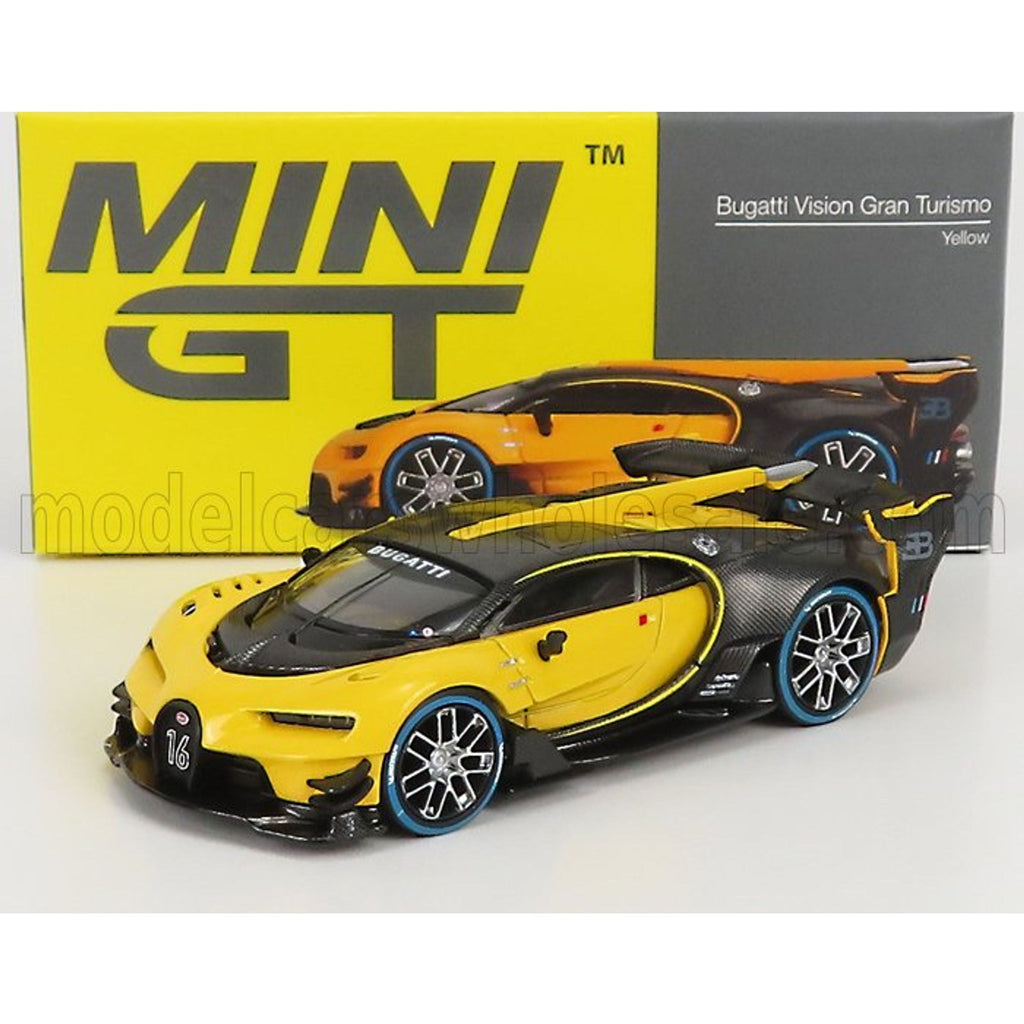  MINI GT Bugatti Vision Gran Turismo Yellow and Carbon