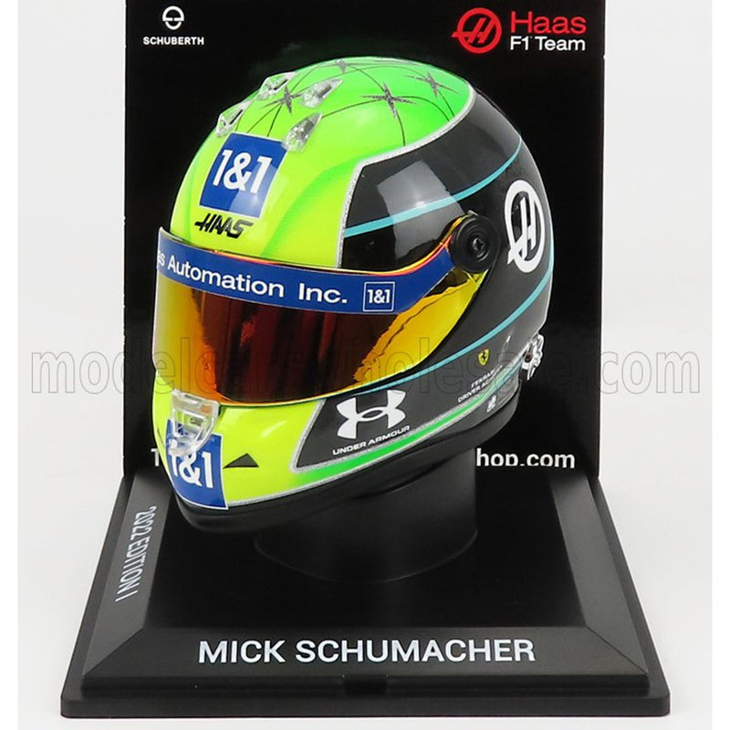 Schuberth Helmet F1 Casco Helmet Vf-22 Team Haas N 47 Season 2022 Mick Schumacher Green Black Yellow - 1:4