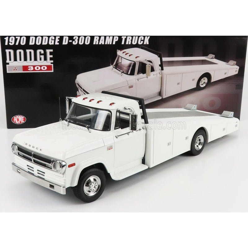 Dodge D-300 Truck Ramp Car Transporter 1970 White - 1:18