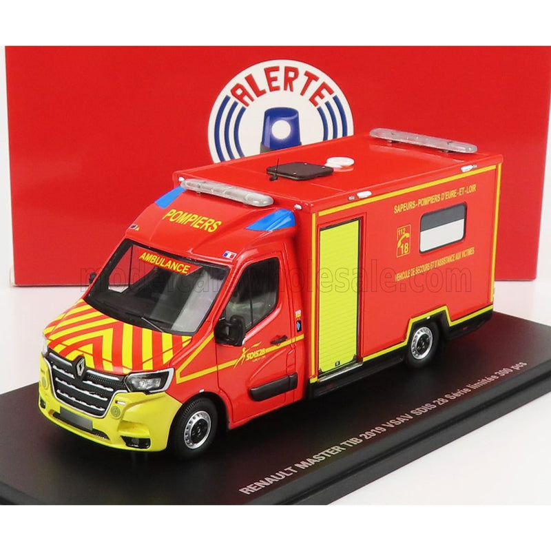Renault Master Van Vsav Sdis 28 Vehicule De Secours Et D'Assistance Aux victimes Sapeurs Pompier 2019 Red Yellow - 1:43