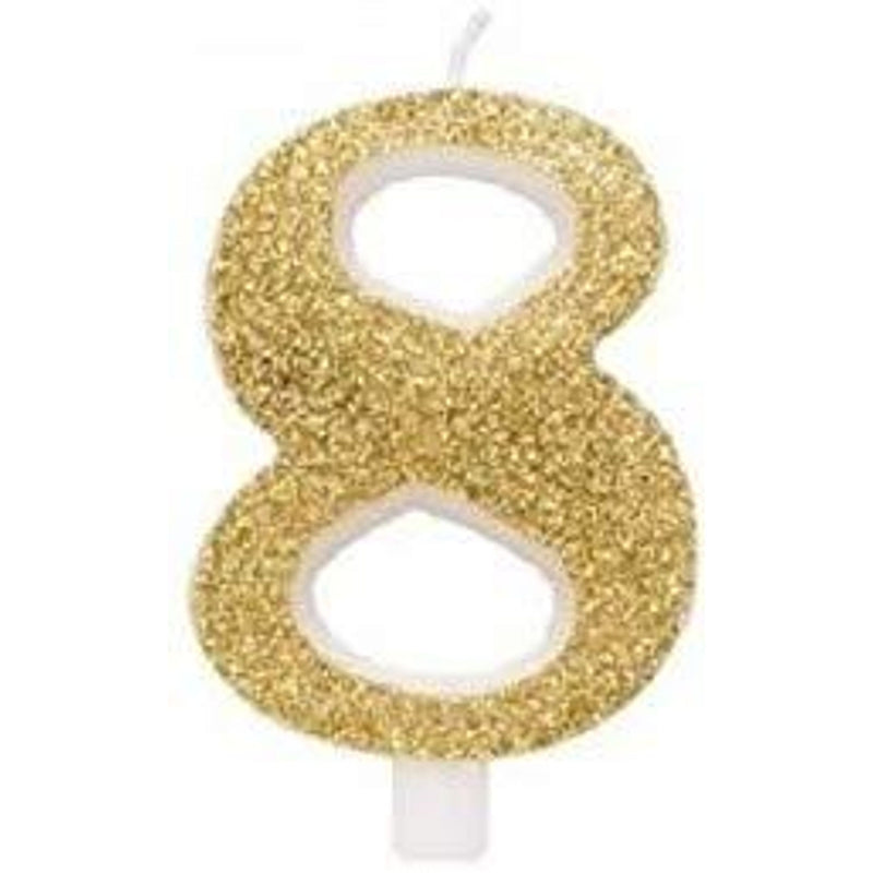 Italia 50838 Numeral Number 8 Glitter Candle Gold 9.5 CM Homeware