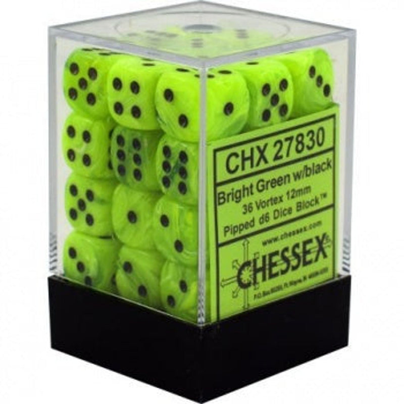 Signature 12 MM D6 With Pips Dice Blocks 36 Dice Vortex Bright Green With Black