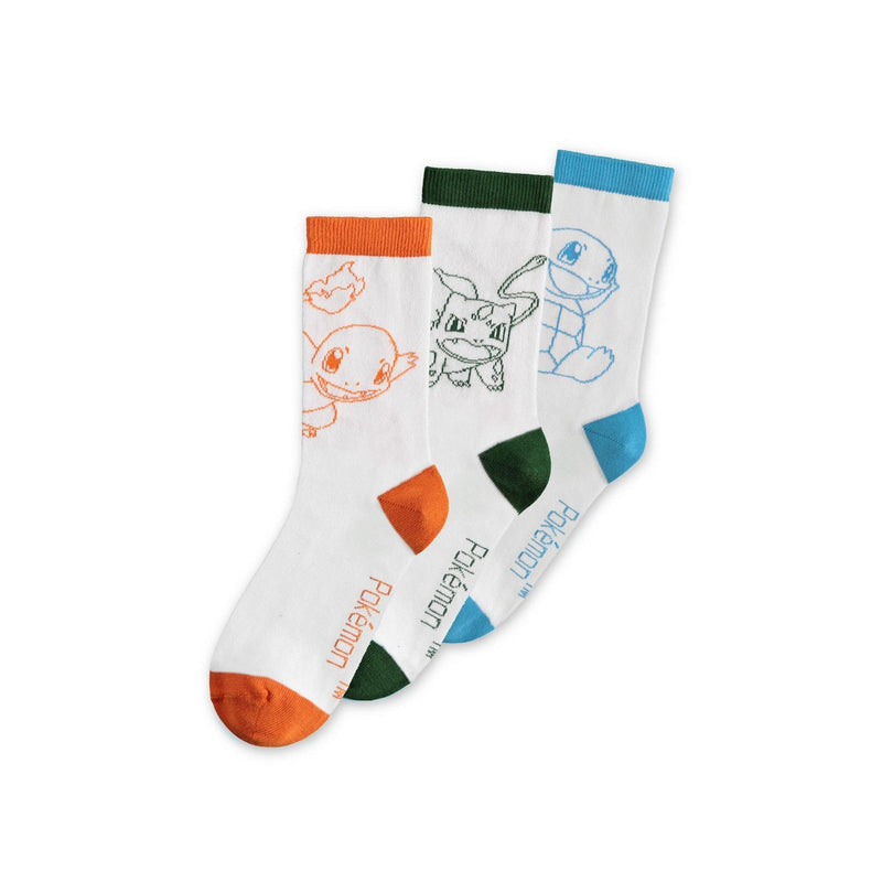 Pokemon: Crew White Socks 3-Pack Size 43-46