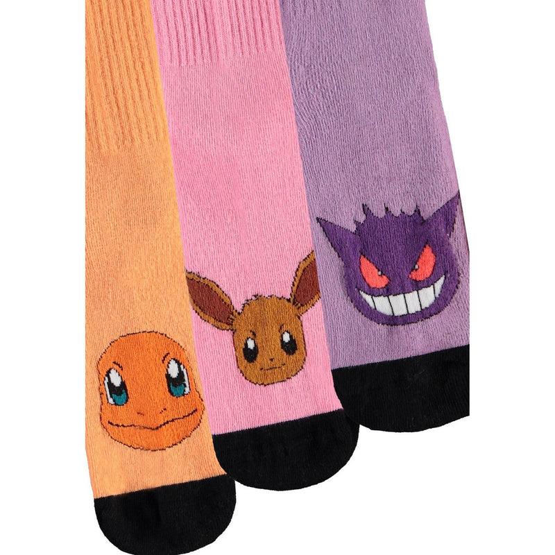 Pokemon: Charmander with Eevee and Gengar Women's Sport Socks 3-Pack Size 35-38
