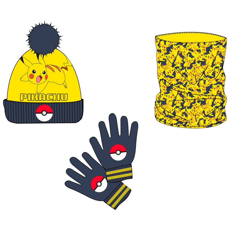 Pokemon Pikachu Snood, Hat And Gloves Set