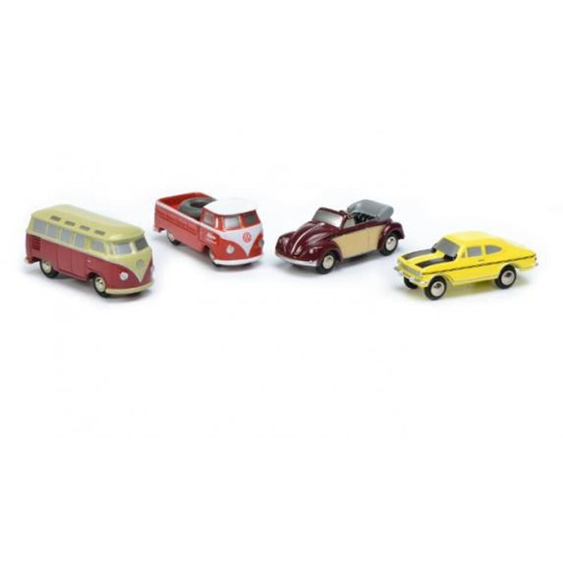 Piccolo 4 Piece Gift Set (VW Beetle / Volkswagen T1 Samba / Opel Manta Rallye / VW T1 Pickup - 1:90