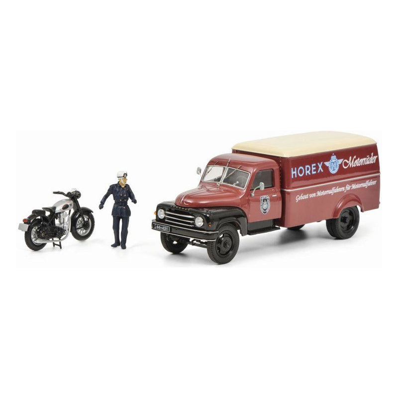 Hanomag L28 Box Van 'Horex' W / Bike And Rider - 1:43