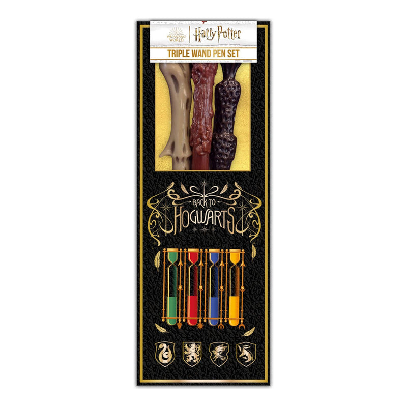 Harry Potter Triple Wand Pen Pack Colourful Crest Case - Pack Of 6