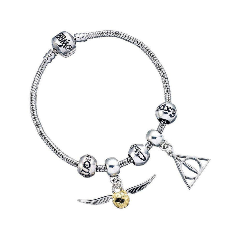 The Carat Shop Harry Potter Bracelet Charm Set Deathly Hallows/Snitch/3 Spell Beads Silver Plated